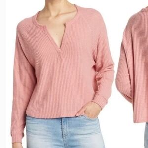 Abound Waffle Knit Long Sleeve Henley Shirt In Pink Compact Cropped